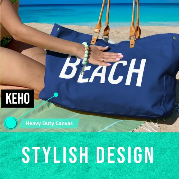 KEHO "Beach Vibes" Large Beach Bag/Tote (Navy Blue) - Picture 4 of 11
